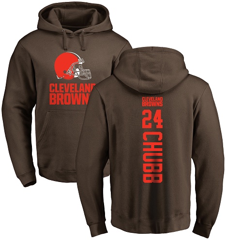 Men Cleveland Browns Nick Chubb Brown Jersey #24 NFL Football Backer Pullover Hoodie Sweatshirt